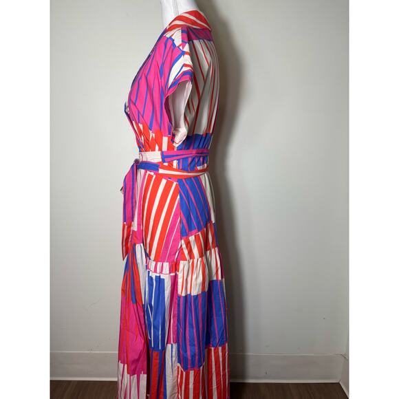 Hutch Pink Orange Blue Cap Sleeve Cotton Maxi Dress Sz S - Picture 2 of 3